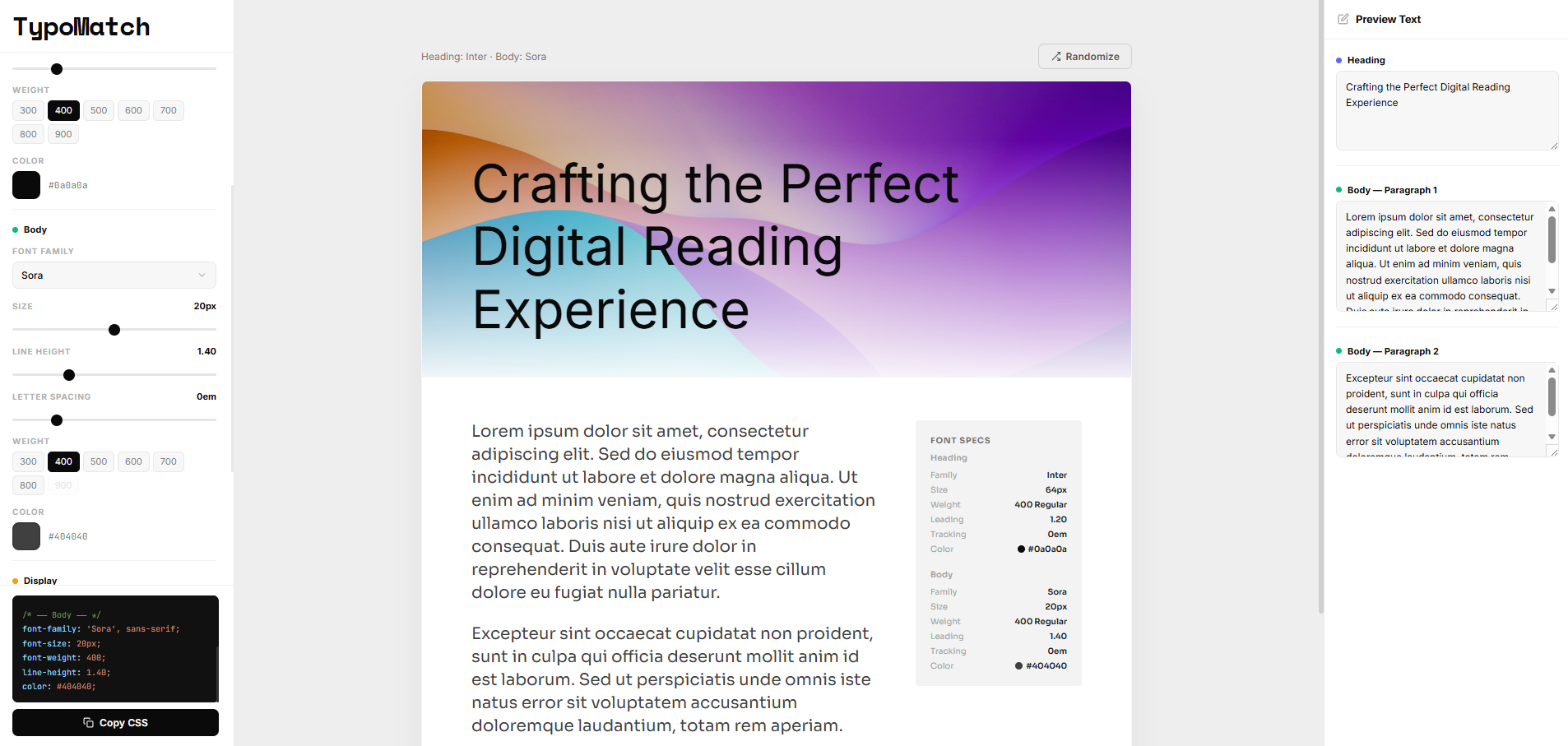 TypoMatch font pairing tool for designers